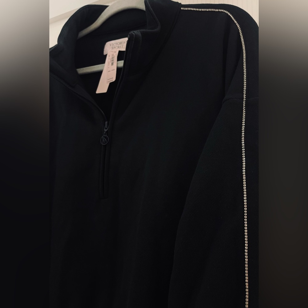 NWT Victoria’s Secret Black Rhinestone Oversized Half Zip Pullover | Size XXL - Picture 4 of 11